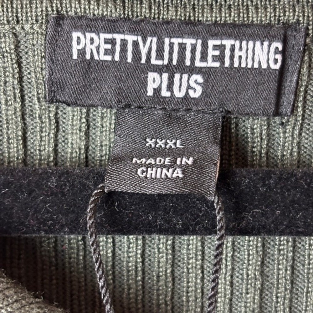 PrettyLittleThing Plus XXXL Olive Green Ribbed Knit Maxi Polo Dress Quarter Zip - Picture 9 of 16
